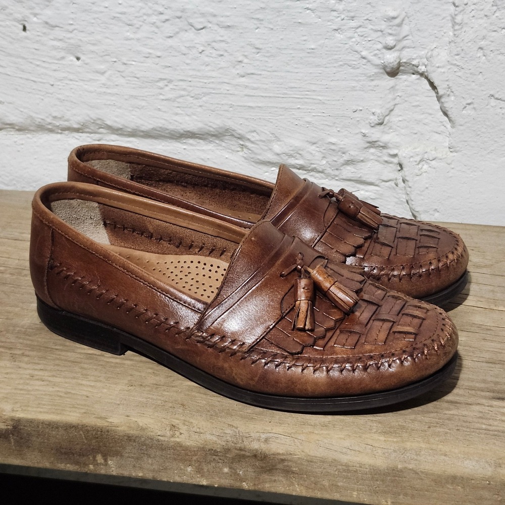 Giorgio Brutini Men 10 M Brown Woven Leather Tassel Kiltie Loafers 8974 Heritage